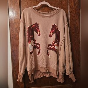 We The Free Tan Horse Print Sweater